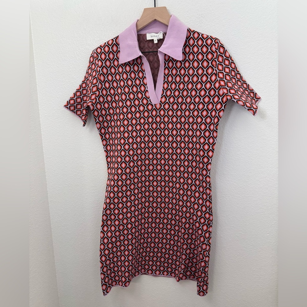 NWOT Böhme Geometric Retro Style Polo Knit Mini Dress Medium - Picture 3 of 9